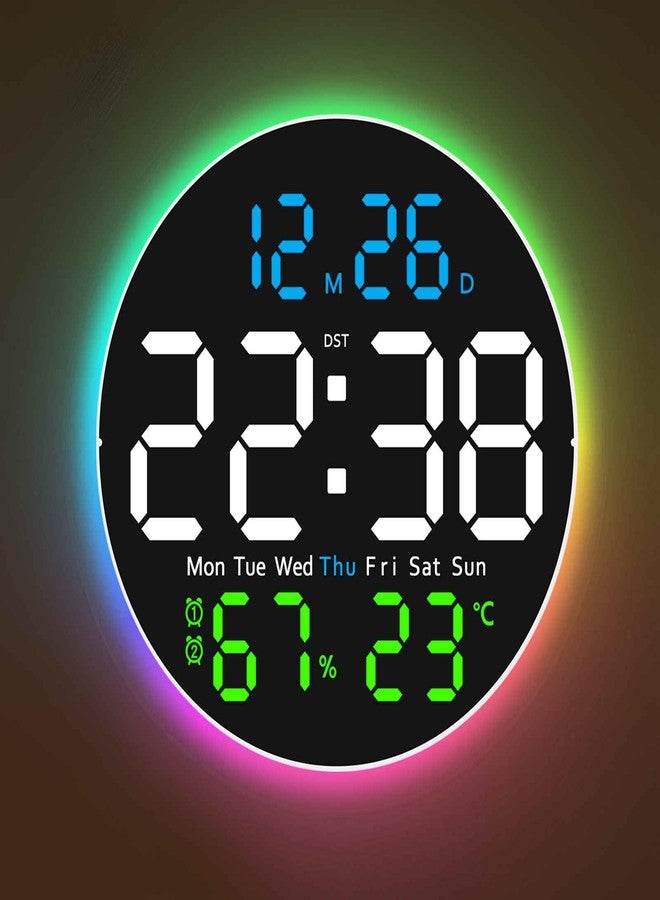 GLOKUUCA 10 Inch Large Digital Wall Clock with 9 Color Changing Remote Control, Date Week Temperature, Auto Brightness Dimmer Clock Night Lights,Blue+Green - Image 1